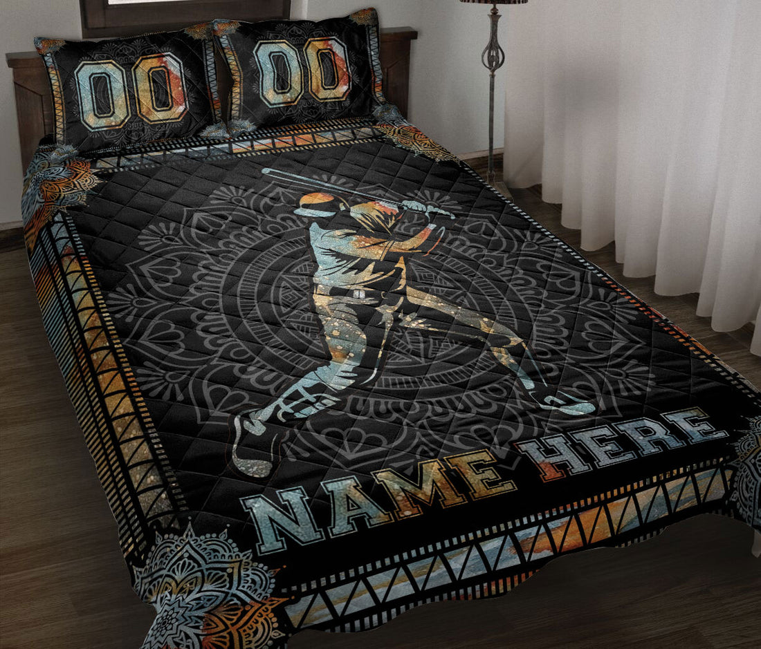 Ohaprints-Quilt-Bed-Set-Pillowcase-Mandala-Baseball-Batter-Boy-Player-Black-Custom-Personalized-Name-Number-Blanket-Bedspread-Bedding-3225-Throw (55'' x 60'')