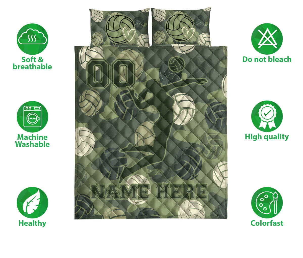 Ohaprints-Quilt-Bed-Set-Pillowcase-Volleyball-Girl-Ball-Fan-Camouflage-Custom-Personalized-Name-Number-Blanket-Bedspread-Bedding-3437-Double (70'' x 80'')