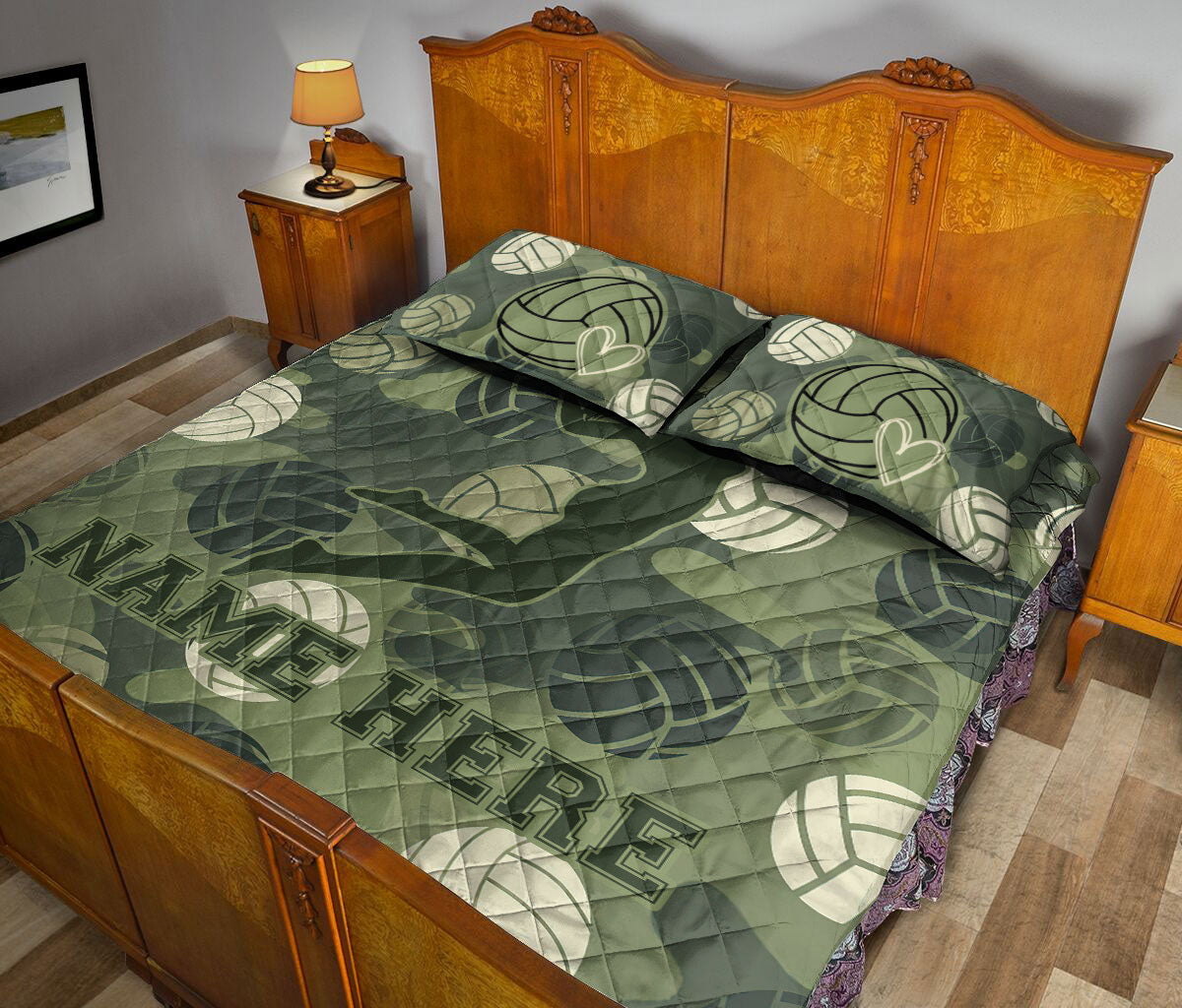 Ohaprints-Quilt-Bed-Set-Pillowcase-Volleyball-Girl-Ball-Fan-Camouflage-Custom-Personalized-Name-Number-Blanket-Bedspread-Bedding-3437-King (90'' x 100'')