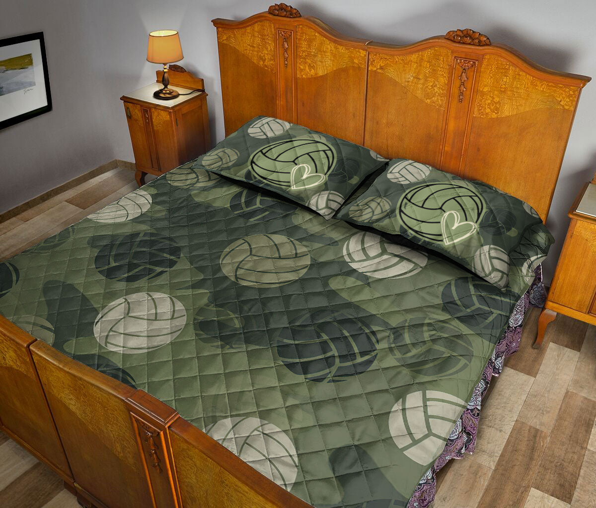 Ohaprints-Quilt-Bed-Set-Pillowcase-Volleyball-Ball-Green-Camoflage-Pattern-Player-Fan-Unique-Gift-Idea-Blanket-Bedspread-Bedding-3438-King (90'' x 100'')