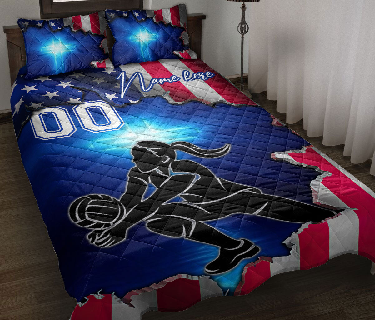 Ohaprints-Quilt-Bed-Set-Pillowcase-Christian-Volleyball-Girl-Us-Flag-Custom-Personalized-Name-Number-Blanket-Bedspread-Bedding-3439-Throw (55'' x 60'')