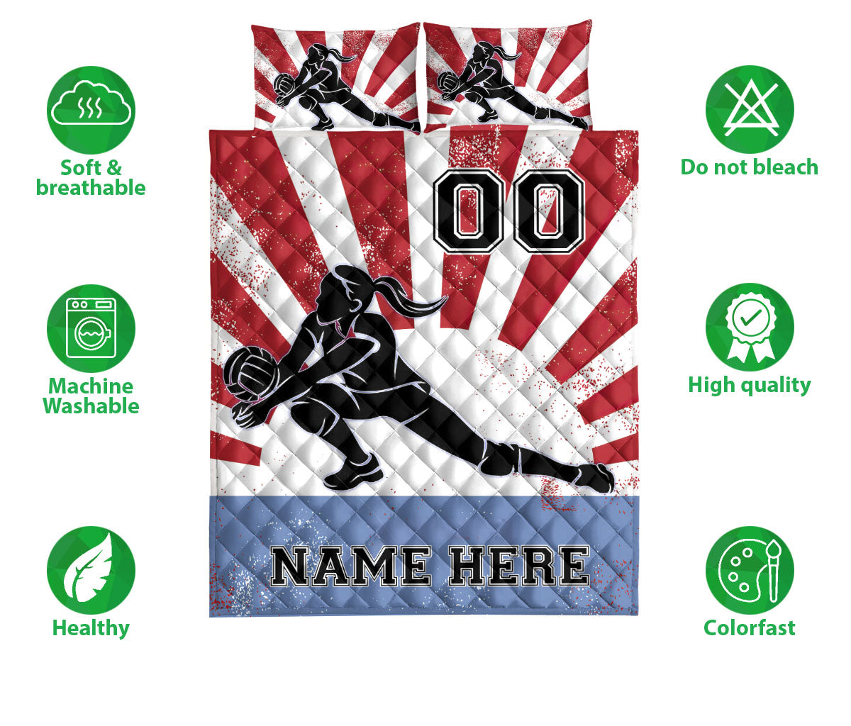 Ohaprints-Quilt-Bed-Set-Pillowcase-Volleyball-Girl-Player-Fan-Gift-Idea-Custom-Personalized-Name-Number-Blanket-Bedspread-Bedding-3440-Double (70'' x 80'')