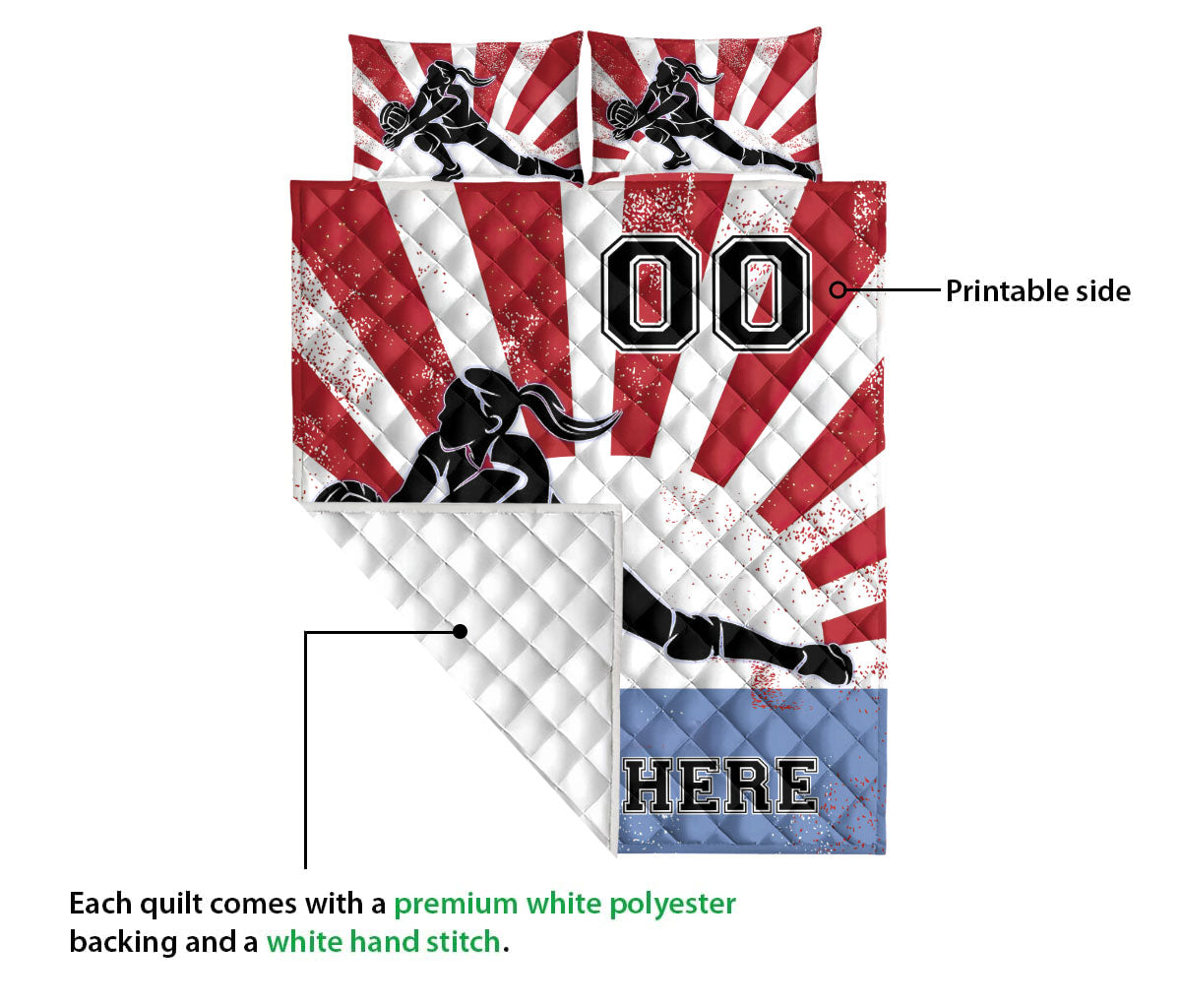 Ohaprints-Quilt-Bed-Set-Pillowcase-Volleyball-Girl-Player-Fan-Gift-Idea-Custom-Personalized-Name-Number-Blanket-Bedspread-Bedding-3440-Queen (80'' x 90'')