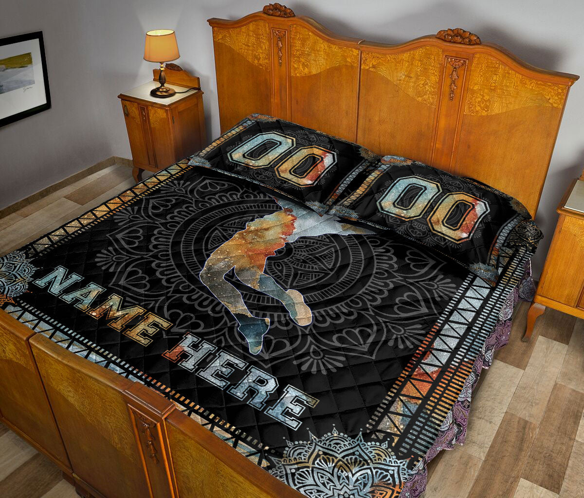 Ohaprints-Quilt-Bed-Set-Pillowcase-Mandala-Volleyball-Boy-Gift-Black-Custom-Personalized-Name-Number-Blanket-Bedspread-Bedding-3442-King (90'' x 100'')