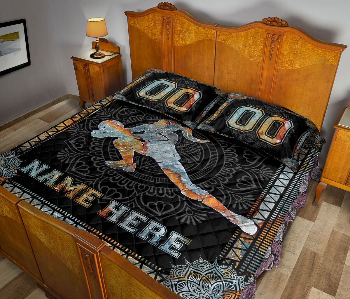 Ohaprints-Quilt-Bed-Set-Pillowcase-Mandala-Volleyball-Girl-Gift-Black-Custom-Personalized-Name-Number-Blanket-Bedspread-Bedding-3443-King (90'' x 100'')