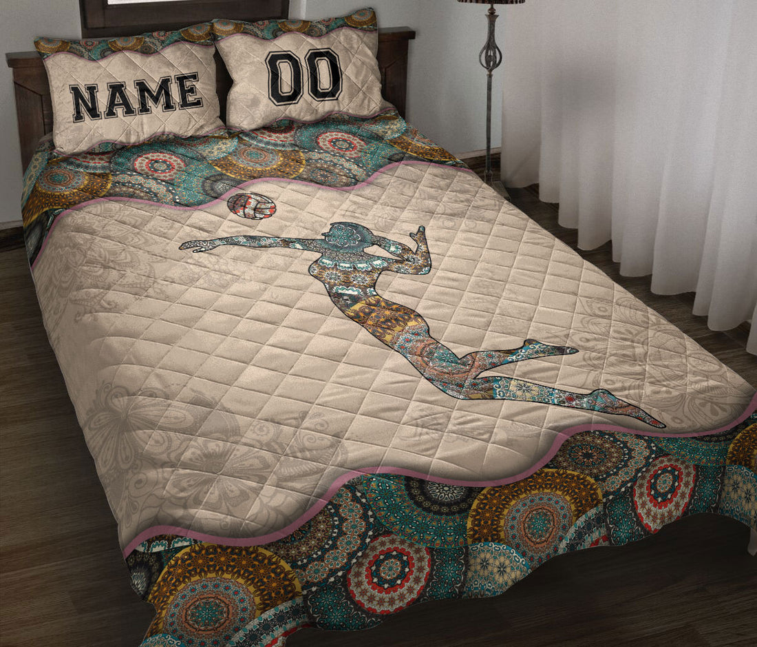 Ohaprints-Quilt-Bed-Set-Pillowcase-Mandala-Volleyball-Girl-Vintage-Idea-Custom-Personalized-Name-Number-Blanket-Bedspread-Bedding-3444-Throw (55'' x 60'')