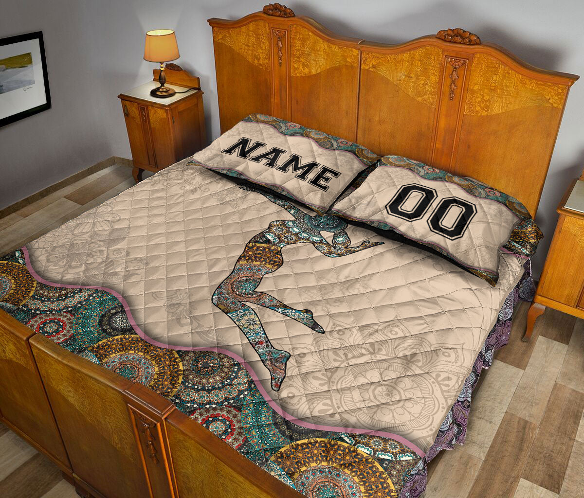 Ohaprints-Quilt-Bed-Set-Pillowcase-Mandala-Volleyball-Girl-Vintage-Idea-Custom-Personalized-Name-Number-Blanket-Bedspread-Bedding-3444-King (90'' x 100'')