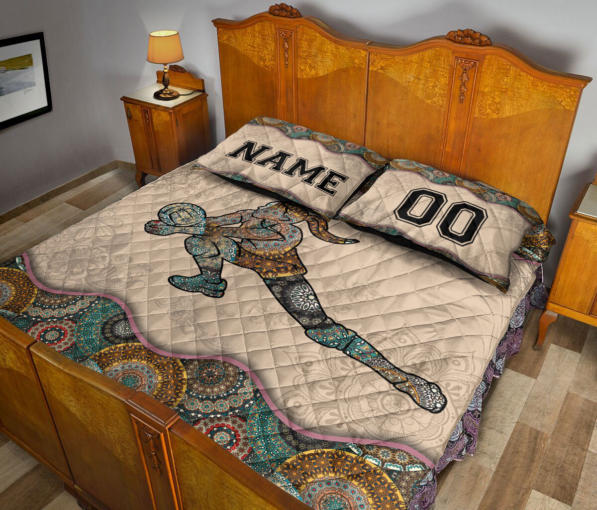 Ohaprints-Quilt-Bed-Set-Pillowcase-Mandala-Volleyball-Girl-Vintage-Custom-Personalized-Name-Number-Blanket-Bedspread-Bedding-3445-King (90'' x 100'')