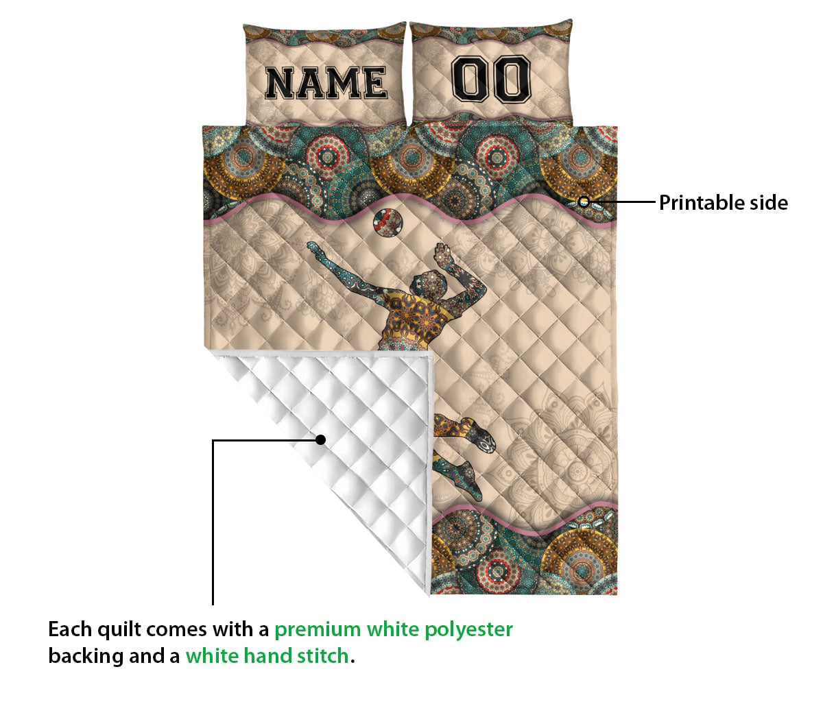 Ohaprints-Quilt-Bed-Set-Pillowcase-Mandala-Volleyball-Boy-Vintage-Idea-Custom-Personalized-Name-Number-Blanket-Bedspread-Bedding-3446-Queen (80'' x 90'')