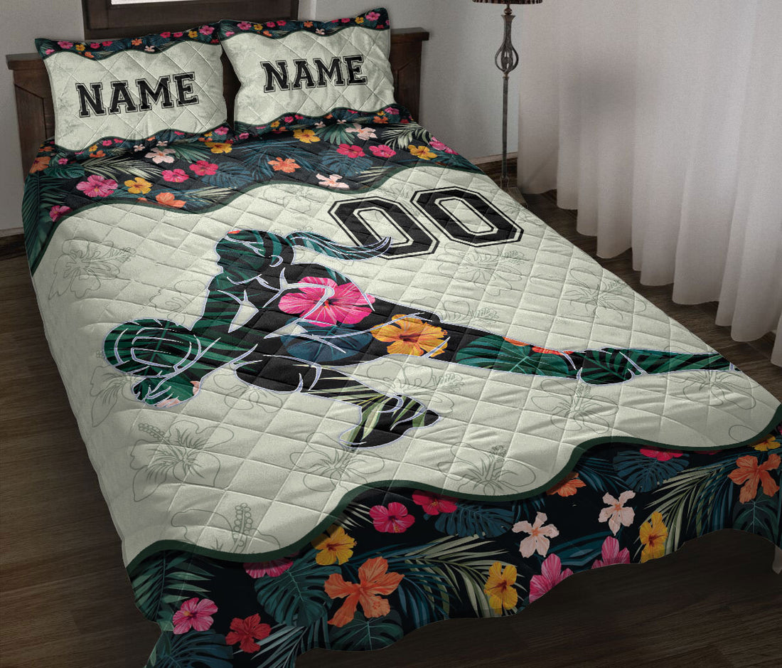 Ohaprints-Quilt-Bed-Set-Pillowcase-Flower-Floral-Volleyball-Girl-Fan-Custom-Personalized-Name-Number-Blanket-Bedspread-Bedding-3447-Throw (55'' x 60'')