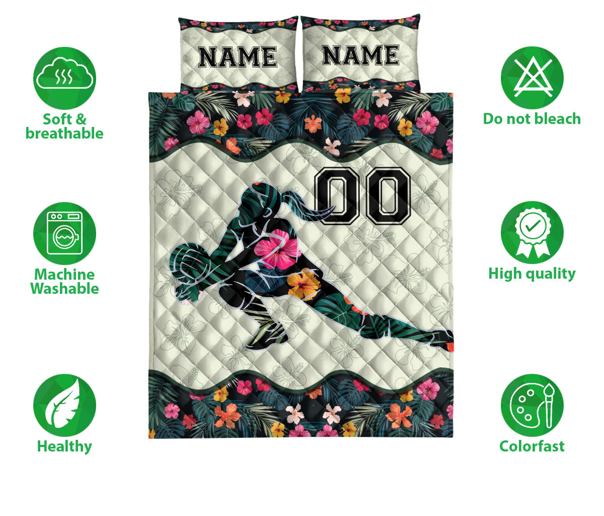 Ohaprints-Quilt-Bed-Set-Pillowcase-Flower-Floral-Volleyball-Girl-Fan-Custom-Personalized-Name-Number-Blanket-Bedspread-Bedding-3447-Double (70'' x 80'')