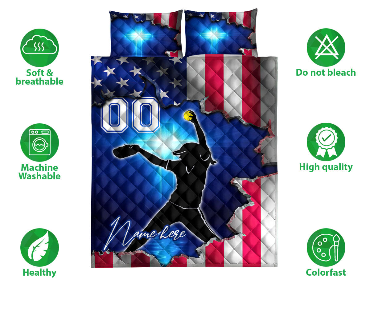 Ohaprints-Quilt-Bed-Set-Pillowcase-Pitcher-Softball-Girl-Christian-Us-Flag-Custom-Personalized-Name-Number-Blanket-Bedspread-Bedding-3116-Double (70'' x 80'')