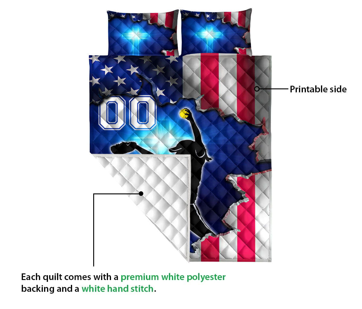 Ohaprints-Quilt-Bed-Set-Pillowcase-Pitcher-Softball-Girl-Christian-Us-Flag-Custom-Personalized-Name-Number-Blanket-Bedspread-Bedding-3116-Queen (80'' x 90'')