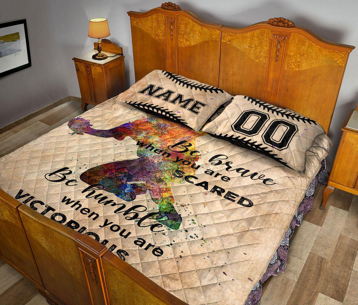 Ohaprints-Quilt-Bed-Set-Pillowcase-Watercolor-Catcher-Baseball-Boy-Men-Player-Custom-Personalized-Name-Number-Blanket-Bedspread-Bedding-3229-King (90'' x 100'')