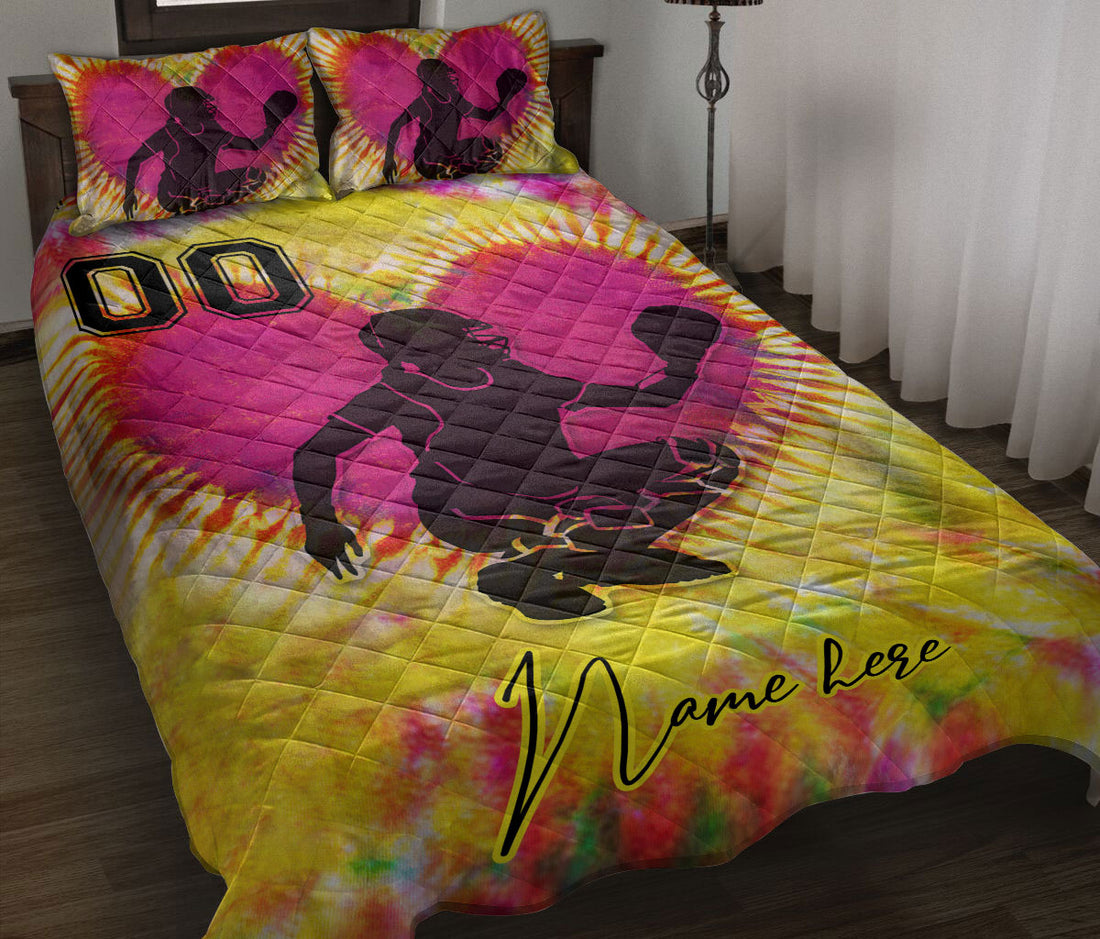 Ohaprints-Quilt-Bed-Set-Pillowcase-Catcher-Softball-Girl-Player-Tie-Dye-Heart-Custom-Personalized-Name-Number-Blanket-Bedspread-Bedding-3118-Throw (55'' x 60'')