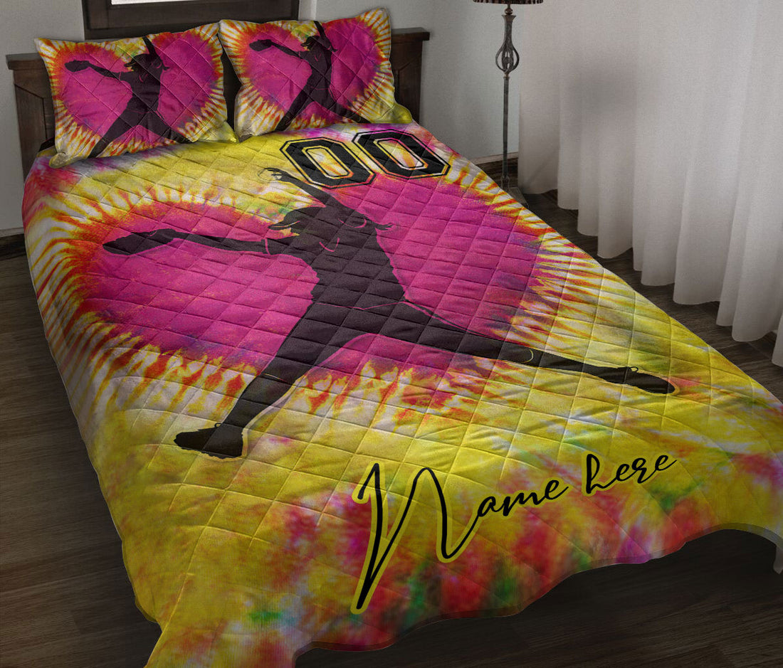 Ohaprints-Quilt-Bed-Set-Pillowcase-Pitcher-Softball-Girl-Player-Tie-Dye-Heart-Custom-Personalized-Name-Number-Blanket-Bedspread-Bedding-3120-Throw (55'' x 60'')