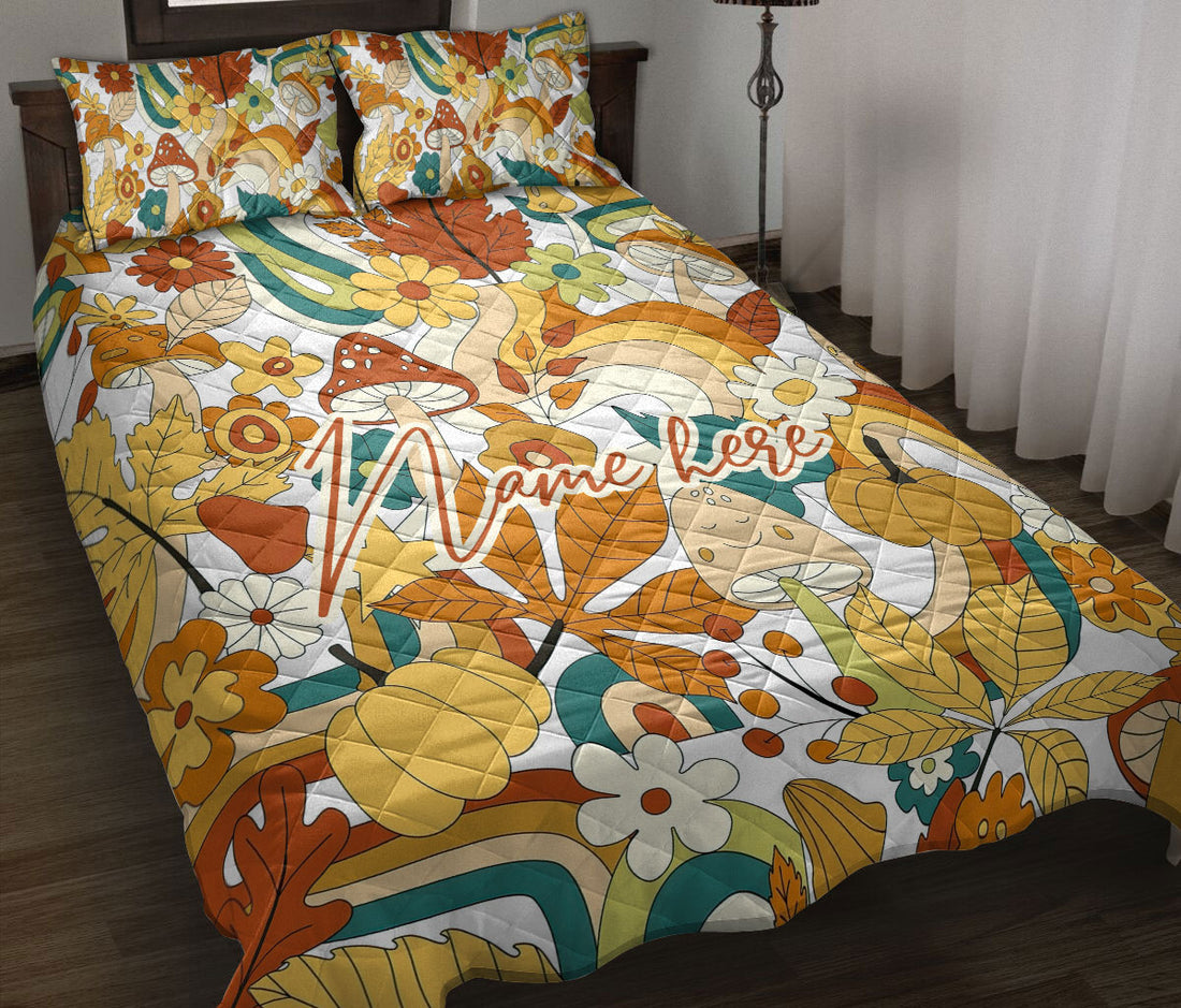 Ohaprints-Quilt-Bed-Set-Pillowcase-Hippie-Hippy-Fall-Autumn-Plant-Flower-Mushroom-Boho-Custom-Personalized-Name-Blanket-Bedspread-Bedding-3258-Throw (55'' x 60'')