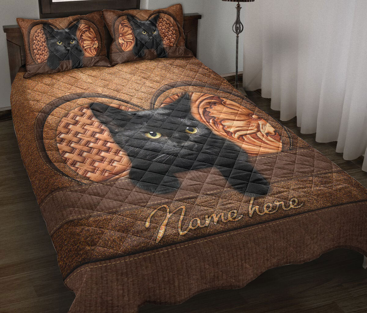 Ohaprints-Quilt-Bed-Set-Pillowcase-Black-Cat-Animal-Pet-Lover-Brown-Vintage-Cat-Mom-Dad-Custom-Personalized-Name-Blanket-Bedspread-Bedding-2568-Throw (55'' x 60'')