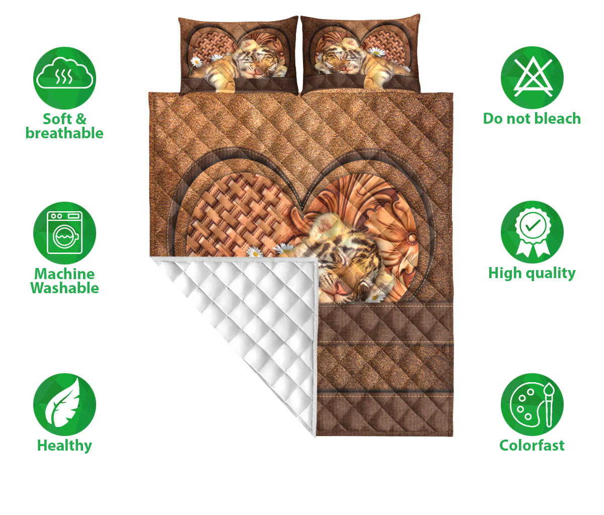 Ohaprints-Quilt-Bed-Set-Pillowcase-Baby-Tiger-Flower-Wild-Animal-Lover-Vintage-Brown-Blanket-Bedspread-Bedding-1389-Double (70'' x 80'')