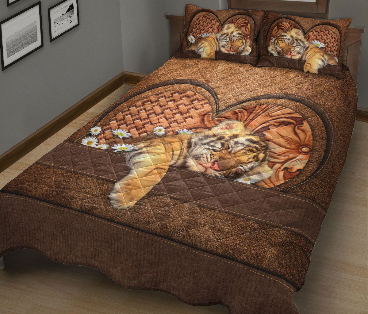 Ohaprints-Quilt-Bed-Set-Pillowcase-Baby-Tiger-Flower-Wild-Animal-Lover-Vintage-Brown-Blanket-Bedspread-Bedding-1389-King (90'' x 100'')