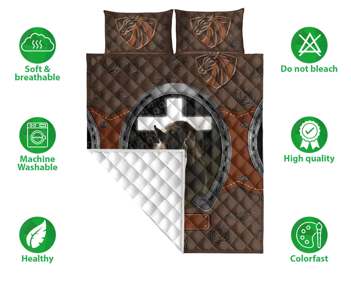 Ohaprints-Quilt-Bed-Set-Pillowcase-Horse-Horseshoe-Jesus-Cross-Cowboy-Cow-Girl-Farm-Animal-Vintage-Brown-Blanket-Bedspread-Bedding-2849-Double (70'' x 80'')