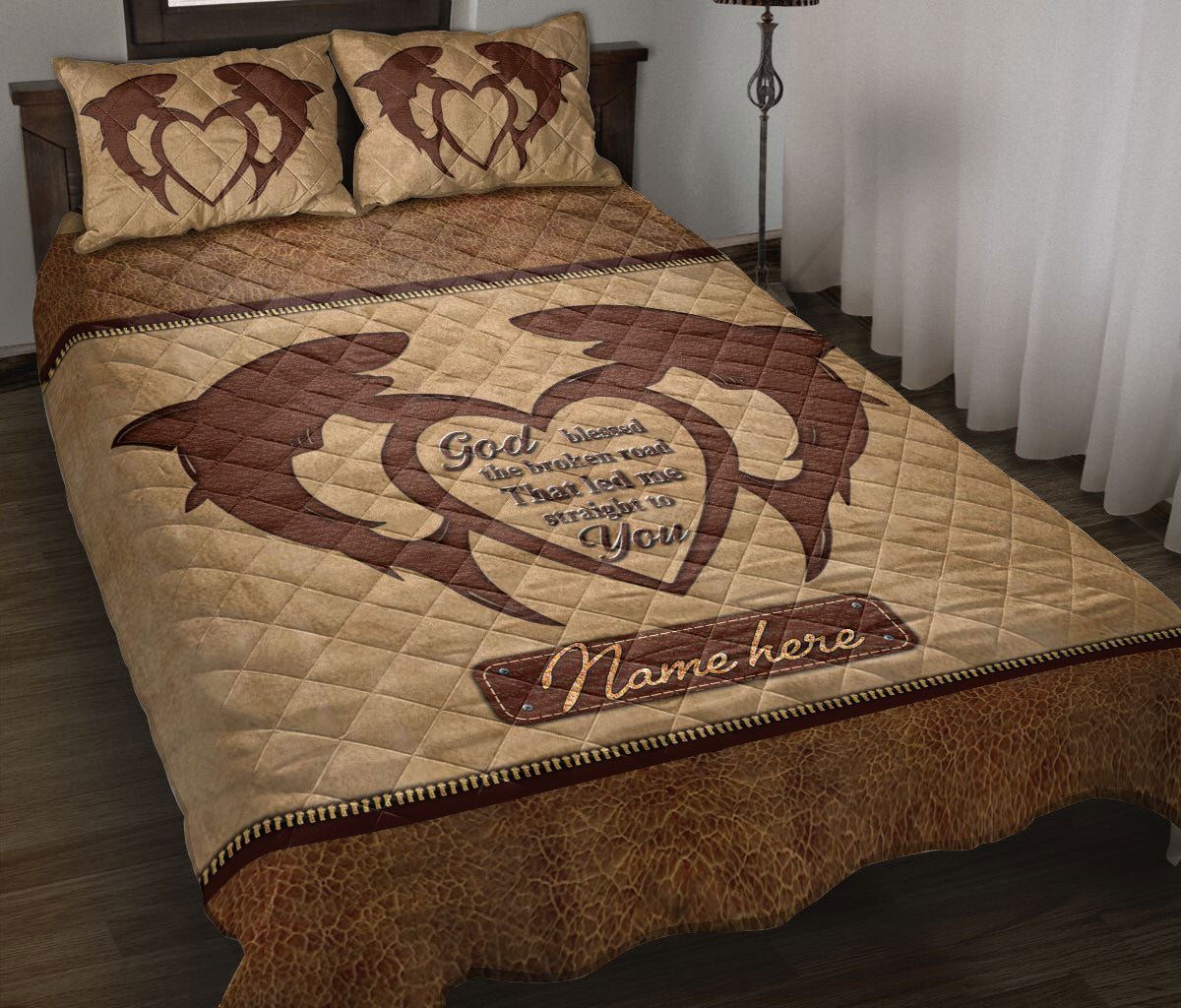 Ohaprints-Quilt-Bed-Set-Pillowcase-Sea-Animal-Shark-Couple-God-Bless-Brown-Valentine-Custom-Personalized-Name-Blanket-Bedspread-Bedding-810-Throw (55'' x 60'')