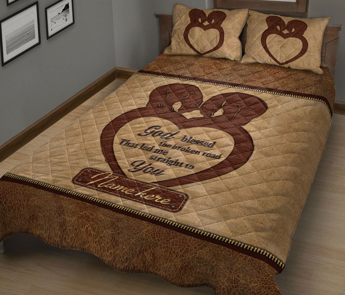 Ohaprints-Quilt-Bed-Set-Pillowcase-Wild-Animal-Bear-Couple-God-Bless-Brown-Valentine-Custom-Personalized-Name-Blanket-Bedspread-Bedding-2570-King (90'' x 100'')