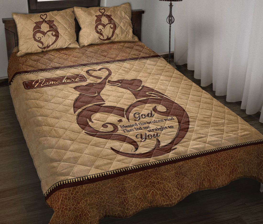 Ohaprints-Quilt-Bed-Set-Pillowcase-Wild-Animal-Elephant-Couple-God-Bless-Brown-Valentine-Custom-Personalized-Name-Blanket-Bedspread-Bedding-220-Throw (55'' x 60'')