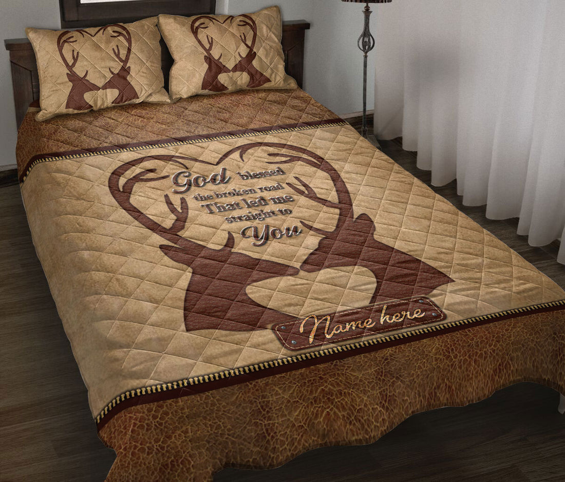 Ohaprints-Quilt-Bed-Set-Pillowcase-Deer-Hunting-Buck-Hunter-Couple-God-Bless-Valentine-Custom-Personalized-Name-Blanket-Bedspread-Bedding-811-Throw (55'' x 60'')