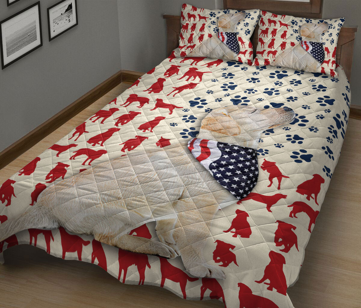 Ohaprints-Quilt-Bed-Set-Pillowcase-American-Us-Flag-Patriotic-Labrador-Retriever-Animal-Pet-Dog-Lover-Blanket-Bedspread-Bedding-1979-King (90'' x 100'')