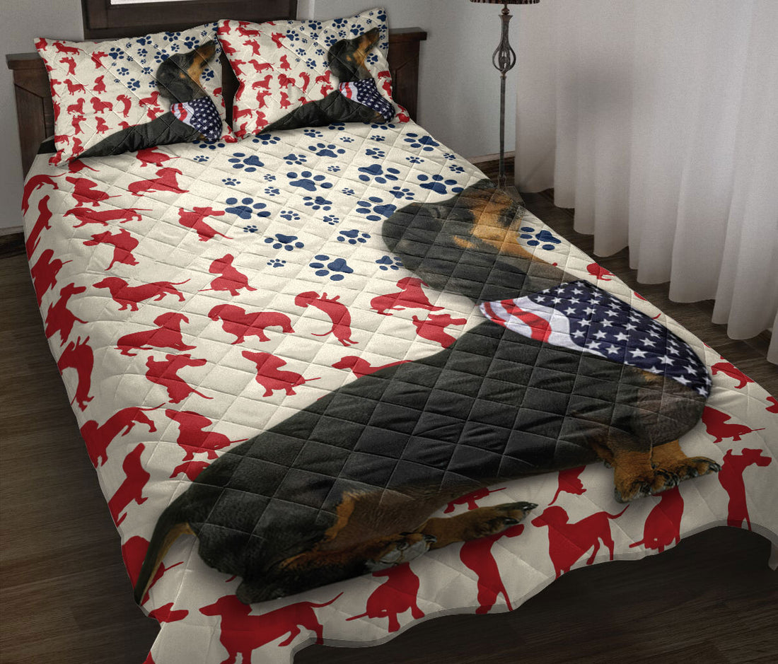 Ohaprints-Quilt-Bed-Set-Pillowcase-American-Us-Flag-Patriotic-Black-Dachshund-Animal-Pet-Dog-Lover-Blanket-Bedspread-Bedding-2571-Throw (55'' x 60'')