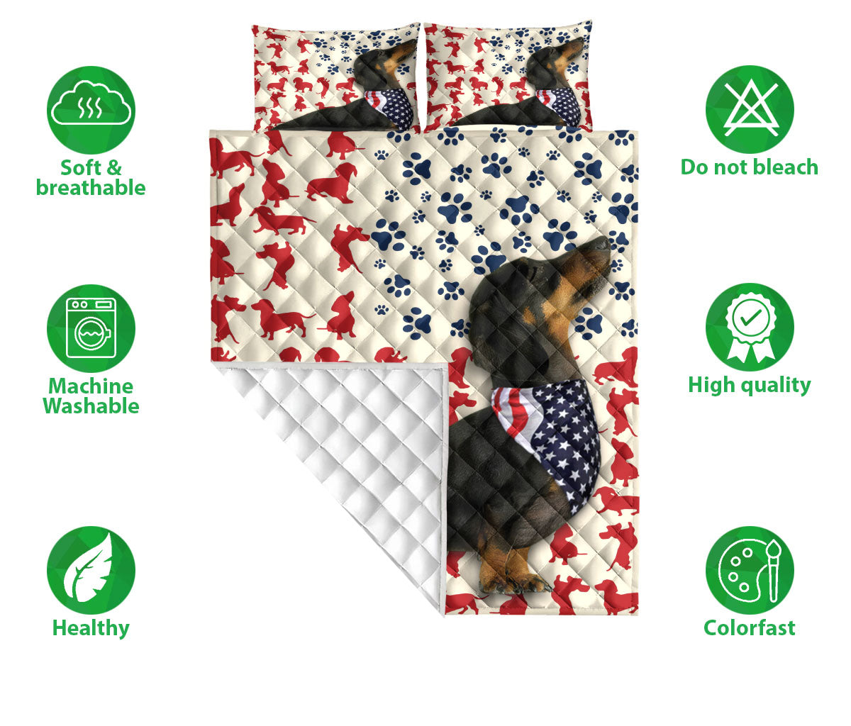 Ohaprints-Quilt-Bed-Set-Pillowcase-American-Us-Flag-Patriotic-Black-Dachshund-Animal-Pet-Dog-Lover-Blanket-Bedspread-Bedding-2571-Double (70'' x 80'')