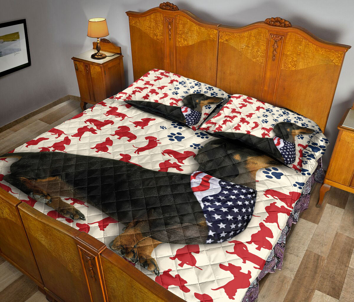 Ohaprints-Quilt-Bed-Set-Pillowcase-American-Us-Flag-Patriotic-Black-Dachshund-Animal-Pet-Dog-Lover-Blanket-Bedspread-Bedding-2571-Queen (80'' x 90'')