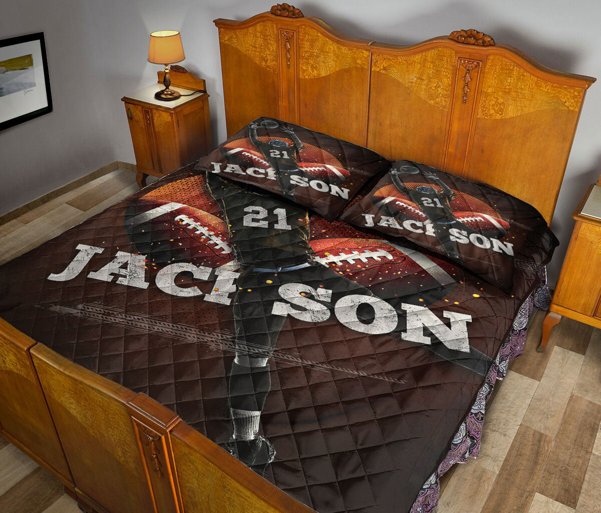 Ohaprints-Quilt-Bed-Set-Pillowcase-Football-Catch-Interception-Fans-Lover-Gift-Custom-Personalized-Name-Number-Blanket-Bedspread-Bedding-1496-Queen (80'' x 90'')