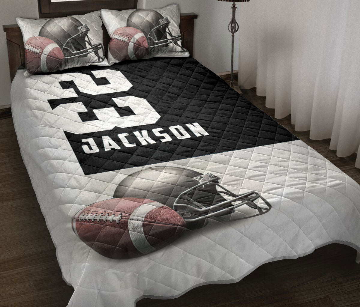 Ohaprints-Quilt-Bed-Set-Pillowcase-Football-Black-Wall-Lover-Gift-Custom-Personalized-Name-Number-Blanket-Bedspread-Bedding-2081-Throw (55'' x 60'')