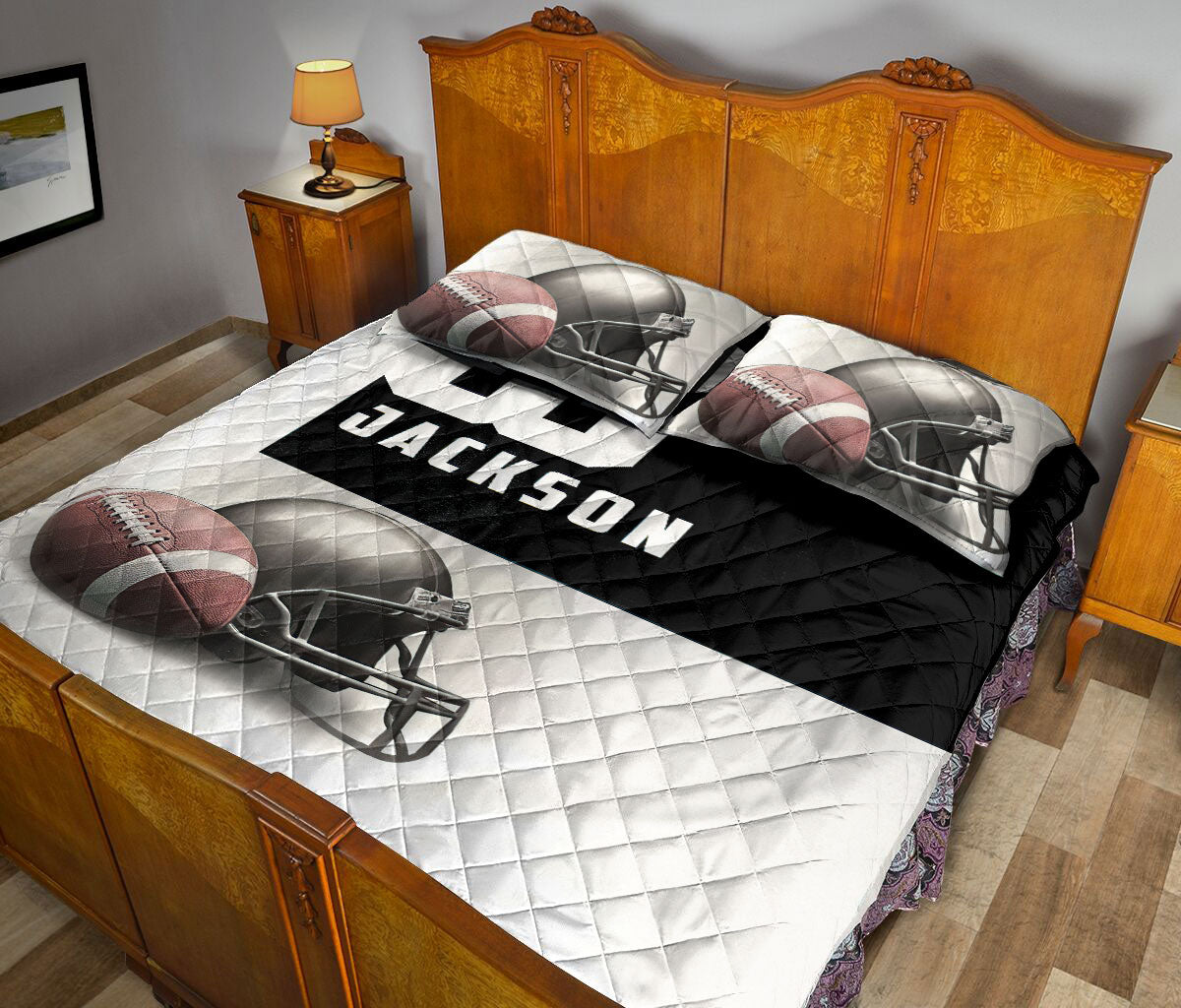 Ohaprints-Quilt-Bed-Set-Pillowcase-Football-Black-Wall-Lover-Gift-Custom-Personalized-Name-Number-Blanket-Bedspread-Bedding-2081-Queen (80'' x 90'')