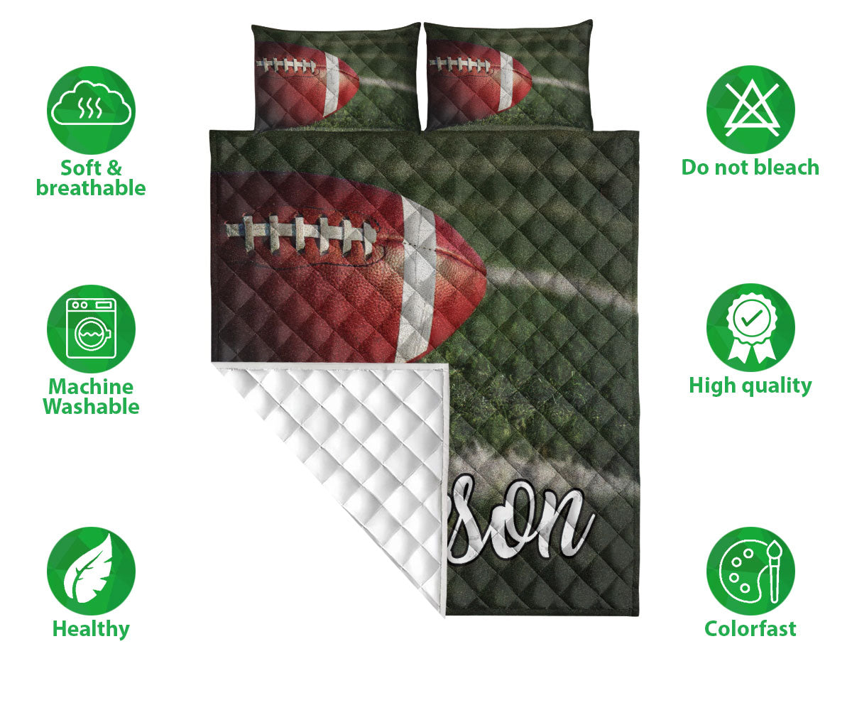 Ohaprints-Quilt-Bed-Set-Pillowcase-Football-Field-Sports-Green-Custom-Personalized-Name-Blanket-Bedspread-Bedding-325-Double (70'' x 80'')