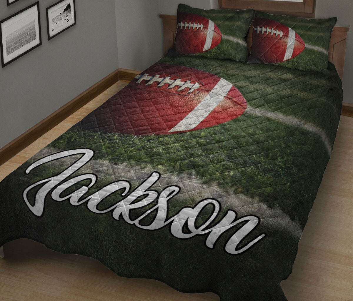 Ohaprints-Quilt-Bed-Set-Pillowcase-Football-Field-Sports-Green-Custom-Personalized-Name-Blanket-Bedspread-Bedding-325-King (90'' x 100'')