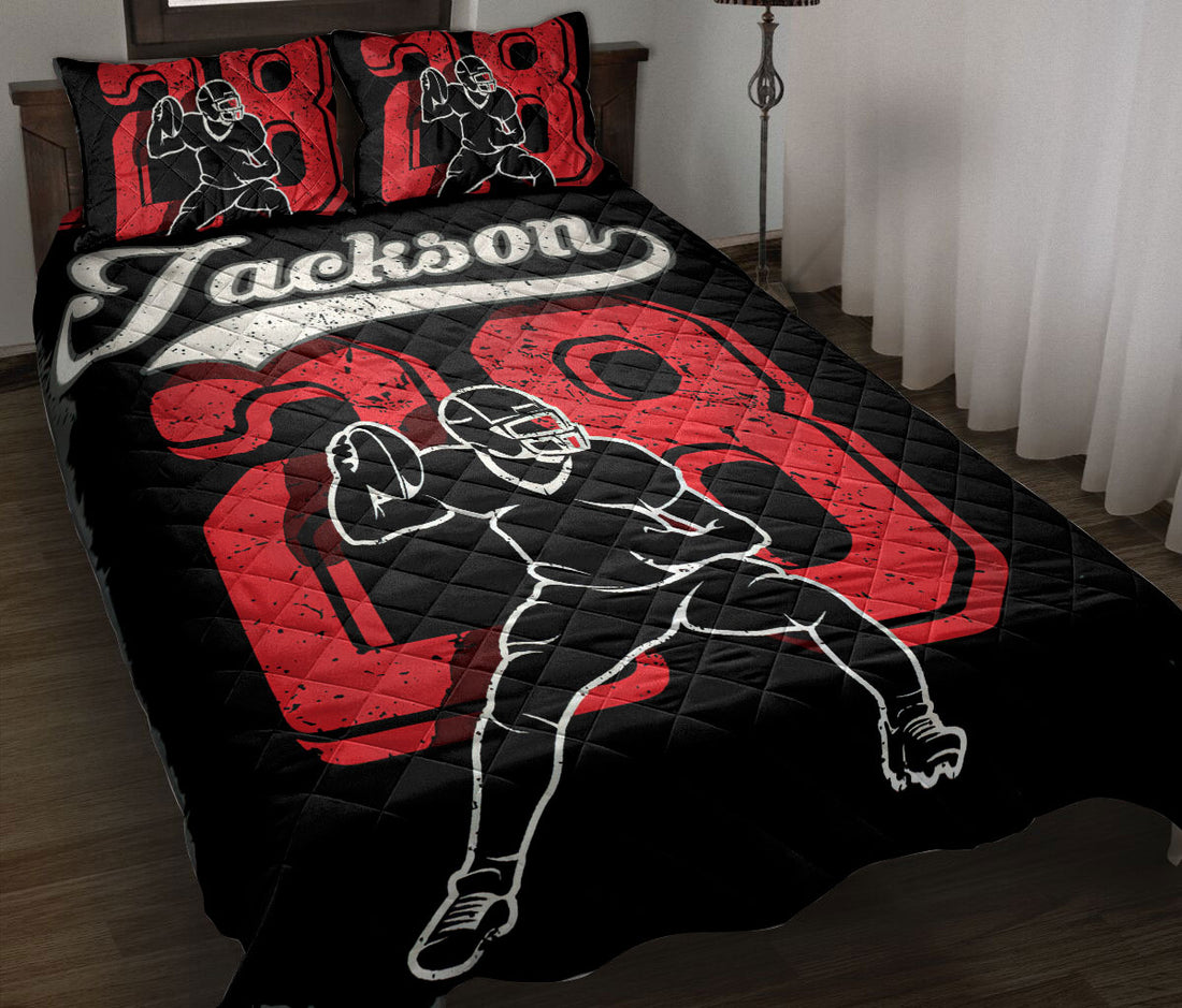 Ohaprints-Quilt-Bed-Set-Pillowcase-Football-Black-Quarterback-Player-Custom-Personalized-Name-Number-Blanket-Bedspread-Bedding-1497-Throw (55'' x 60'')