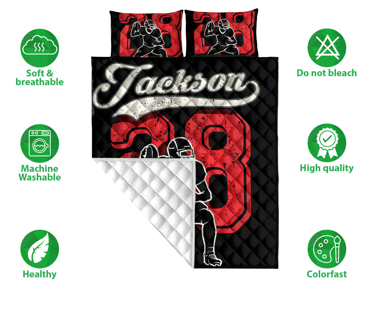 Ohaprints-Quilt-Bed-Set-Pillowcase-Football-Black-Quarterback-Player-Custom-Personalized-Name-Number-Blanket-Bedspread-Bedding-1497-Double (70'' x 80'')