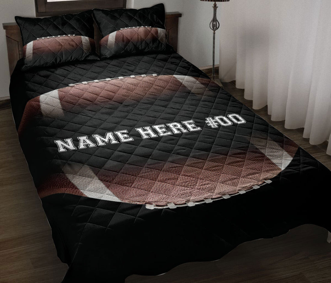 Ohaprints-Quilt-Bed-Set-Pillowcase-Football-Black-Color-With-Balls-Custom-Personalized-Name-Number-Blanket-Bedspread-Bedding-3050-Throw (55'' x 60'')