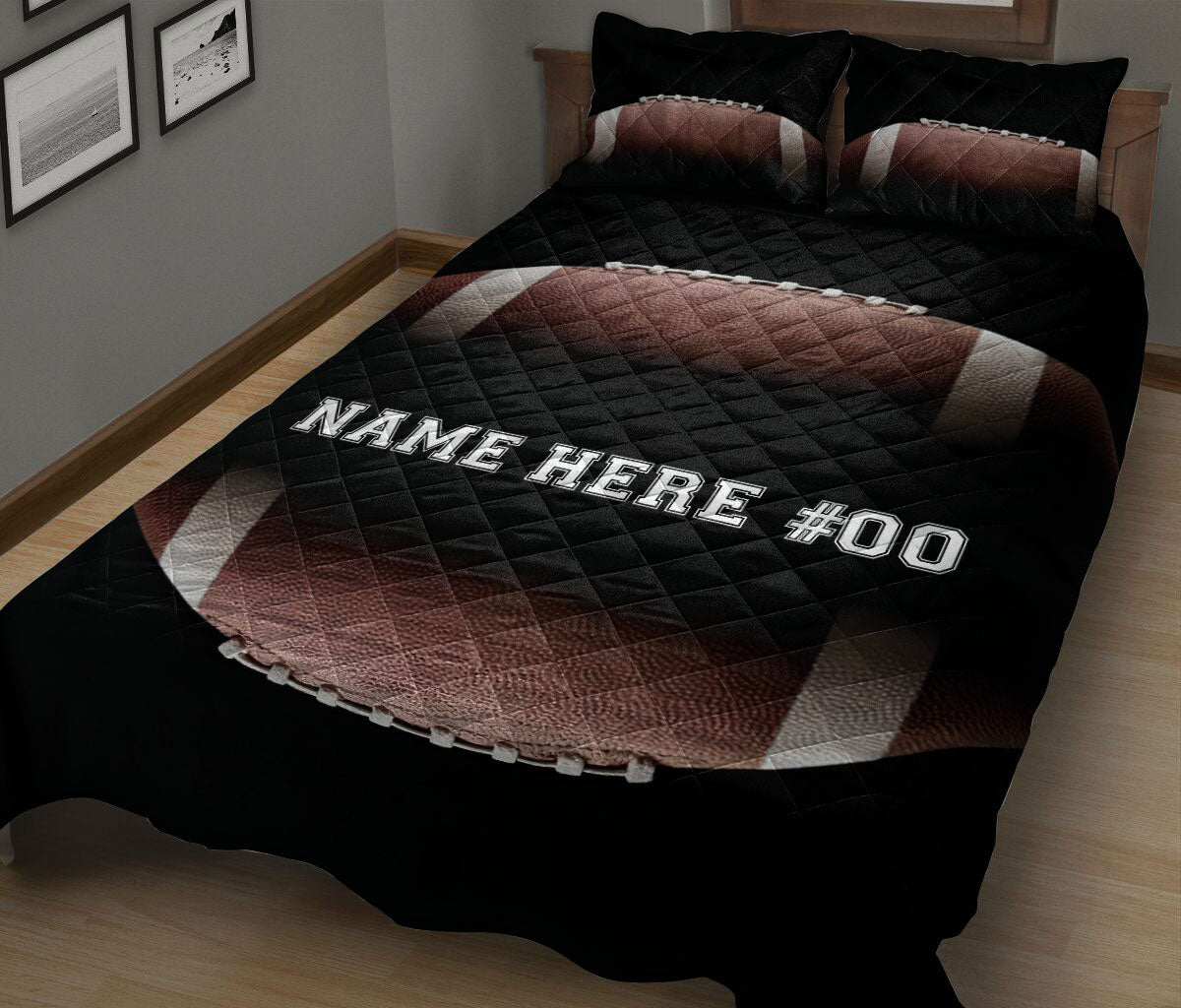 Ohaprints-Quilt-Bed-Set-Pillowcase-Football-Black-Color-With-Balls-Custom-Personalized-Name-Number-Blanket-Bedspread-Bedding-3050-King (90'' x 100'')