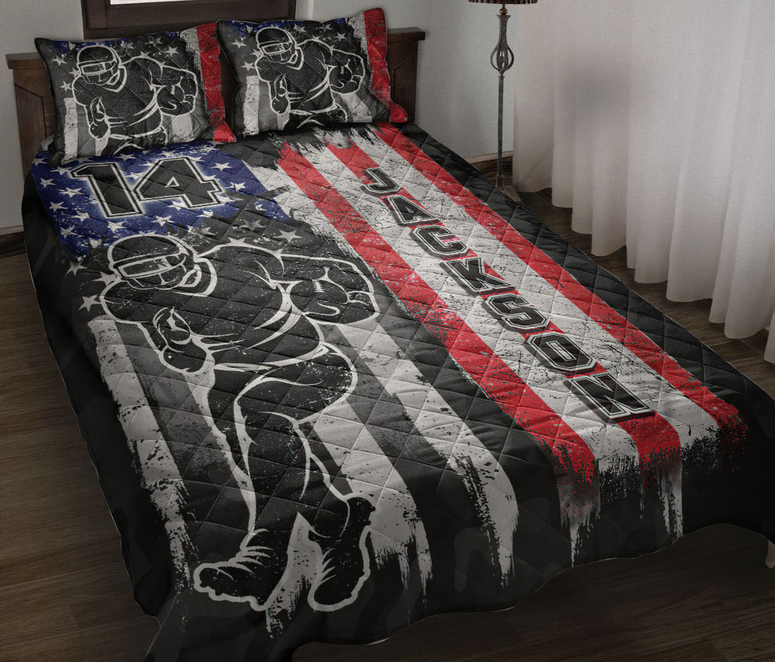 Ohaprints-Quilt-Bed-Set-Pillowcase-Football-Old-Flag-Usa-American-Fullblack-Custom-Personalized-Name-Number-Blanket-Bedspread-Bedding-326-Throw (55'' x 60'')