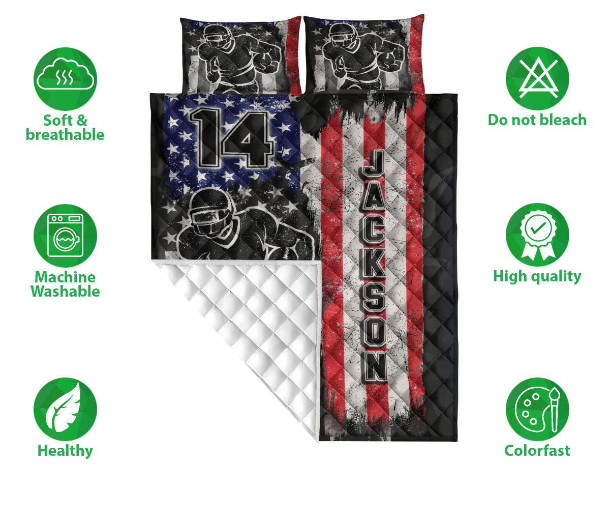 Ohaprints-Quilt-Bed-Set-Pillowcase-Football-Old-Flag-Usa-American-Fullblack-Custom-Personalized-Name-Number-Blanket-Bedspread-Bedding-326-Double (70'' x 80'')