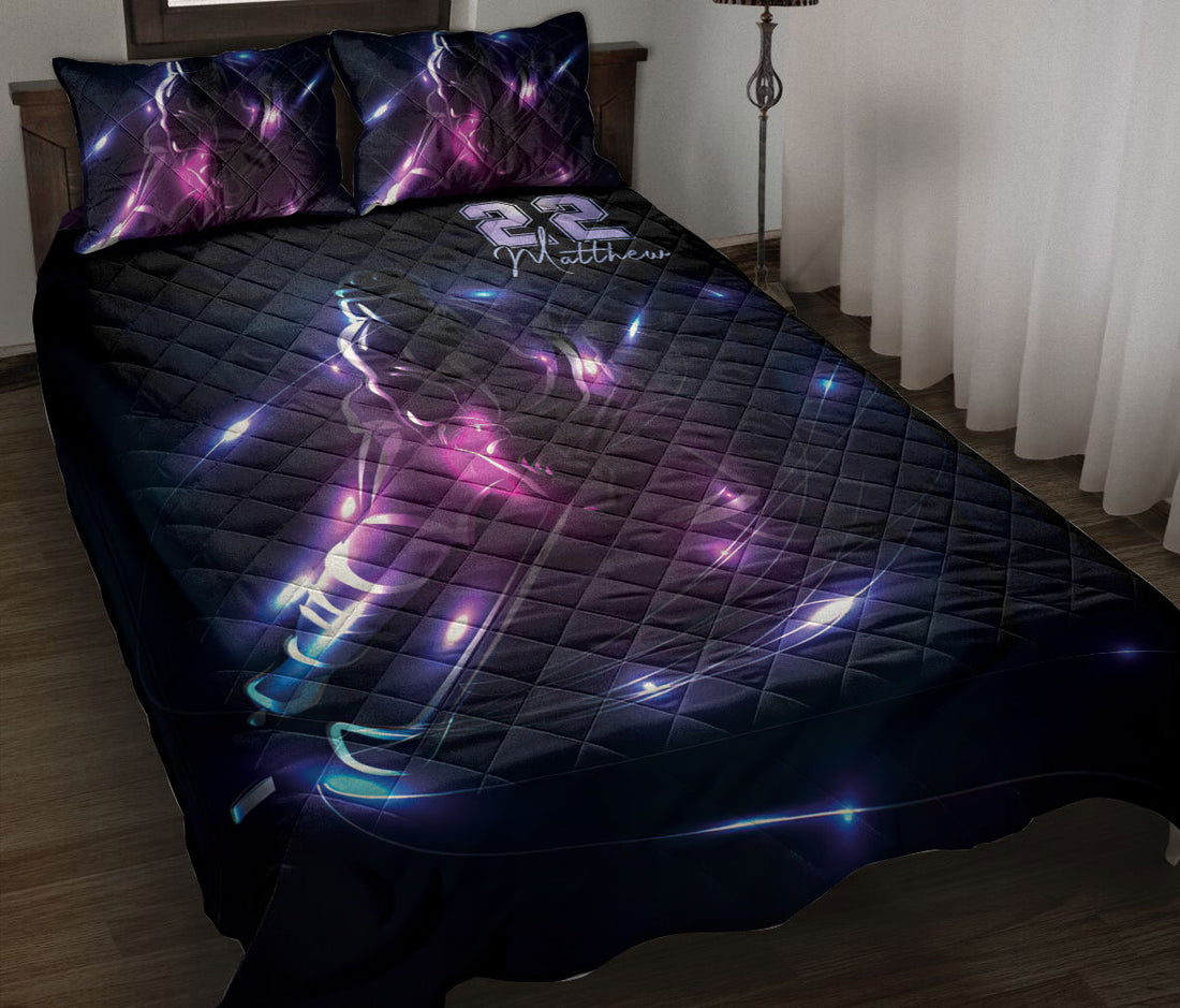 Ohaprints-Quilt-Bed-Set-Pillowcase-Black-Hockey-Neon-Light-Hockey-Player-Lover-Custom-Personalized-Name-Number-Blanket-Bedspread-Bedding-1485-Throw (55'' x 60'')