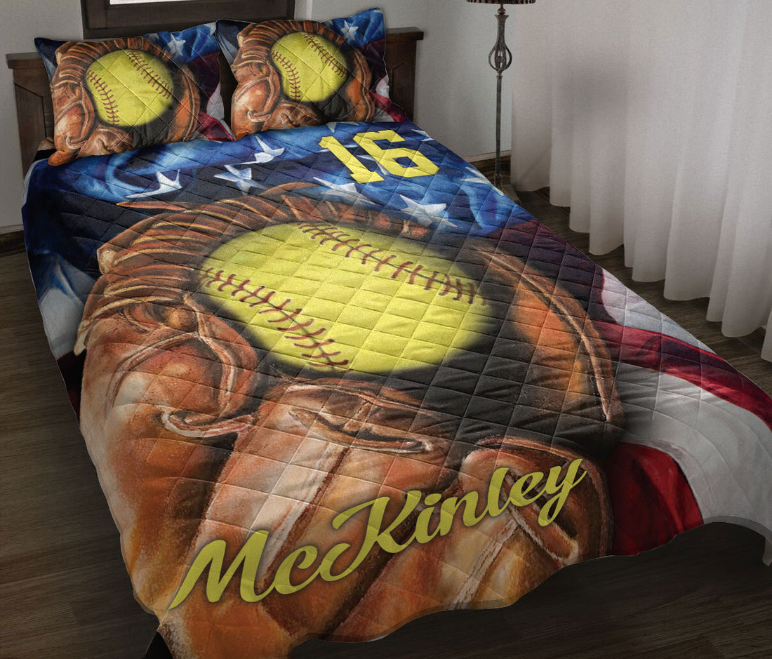 Ohaprints-Quilt-Bed-Set-Pillowcase-Softball-Glove-Flag-Usa-American-Custom-Personalized-Name-Number-Blanket-Bedspread-Bedding-314-Throw (55'' x 60'')