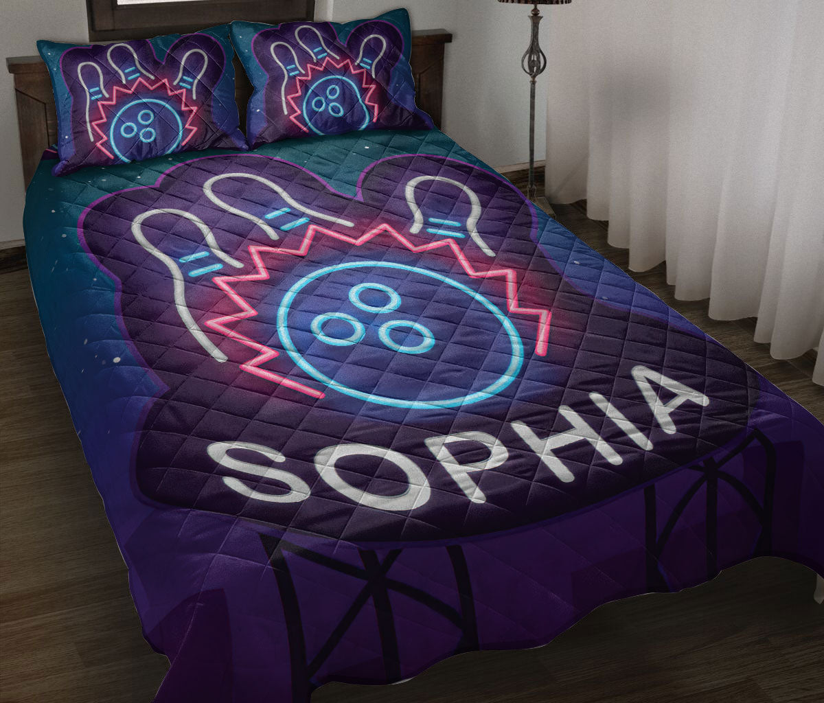 Ohaprints-Quilt-Bed-Set-Pillowcase-Neon-Sky-Bowling-Ball-Blanket-Gift-Bowling-Lover-Custom-Personalized-Name-Blanket-Bedspread-Bedding-1486-Throw (55'' x 60'')