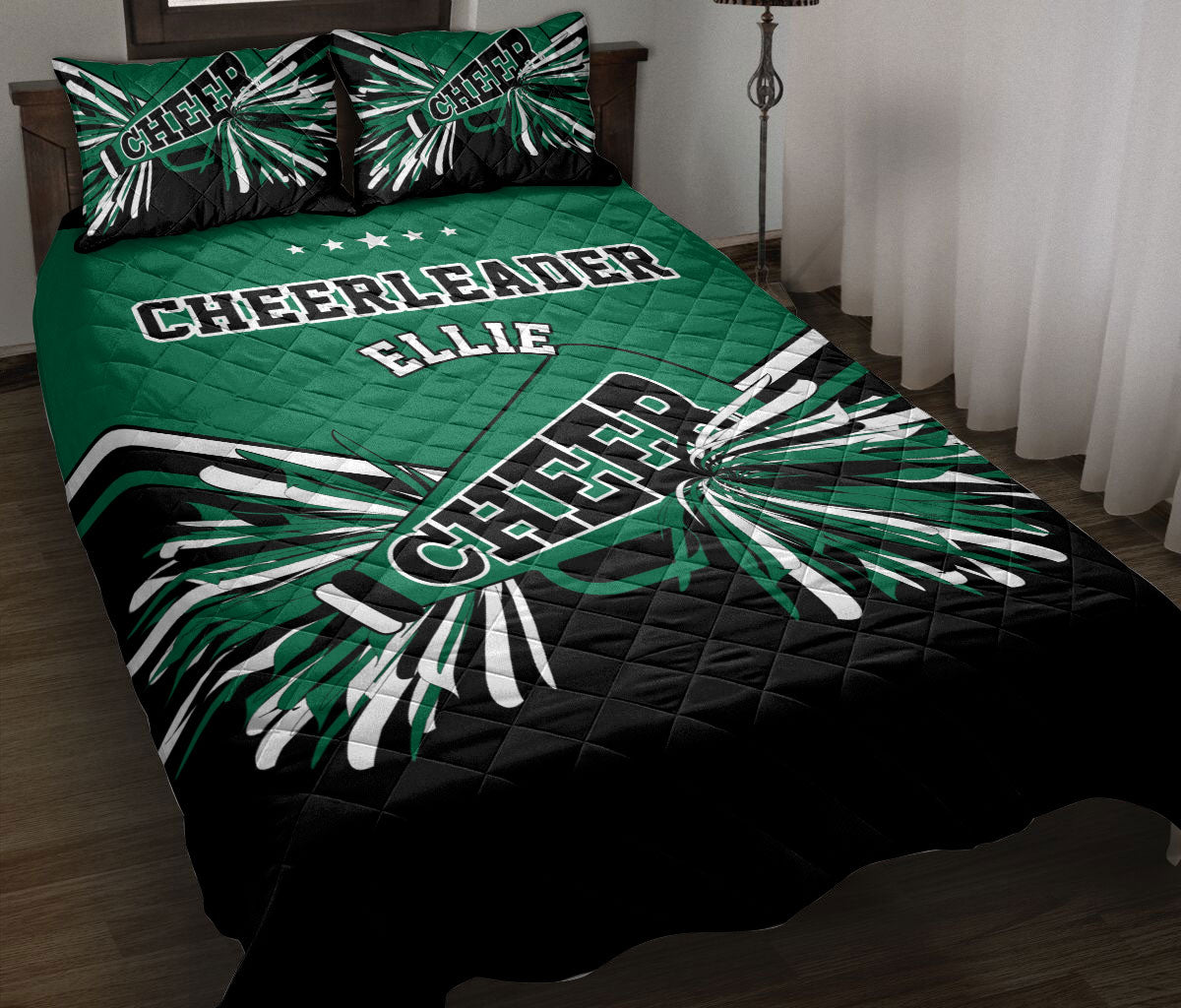 Ohaprints-Quilt-Bed-Set-Pillowcase-Cheerleading-Cheerleader-Green-Gift-For-Her-Custom-Personalized-Name-Blanket-Bedspread-Bedding-2071-Throw (55'' x 60'')