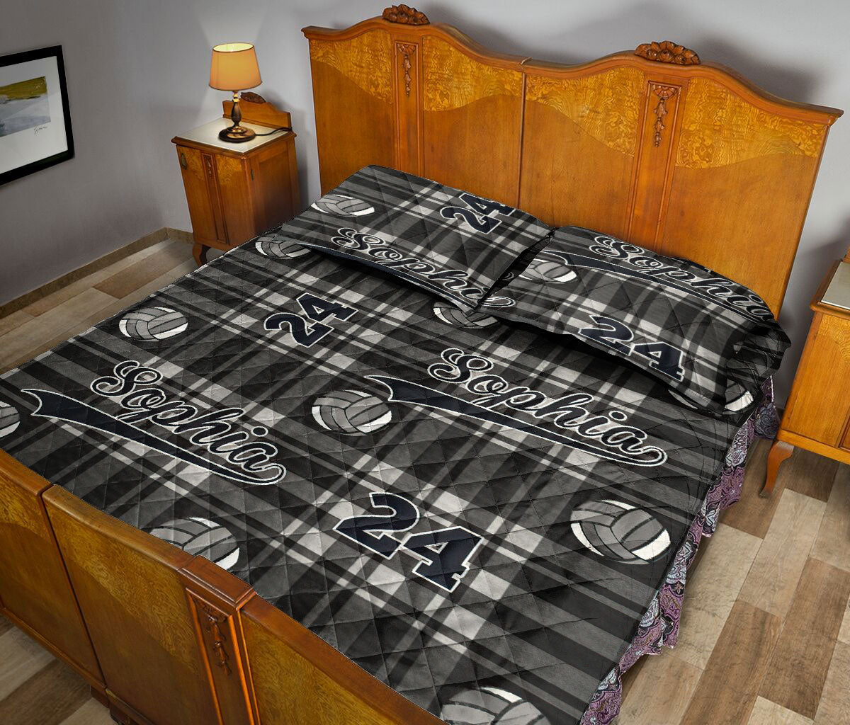 Ohaprints-Quilt-Bed-Set-Pillowcase-Volleyball-Ball-Plaid-For-Teen-Fan-Sport-Lover-Custom-Personalized-Name-Number-Blanket-Bedspread-Bedding-2666-Queen (80'' x 90'')