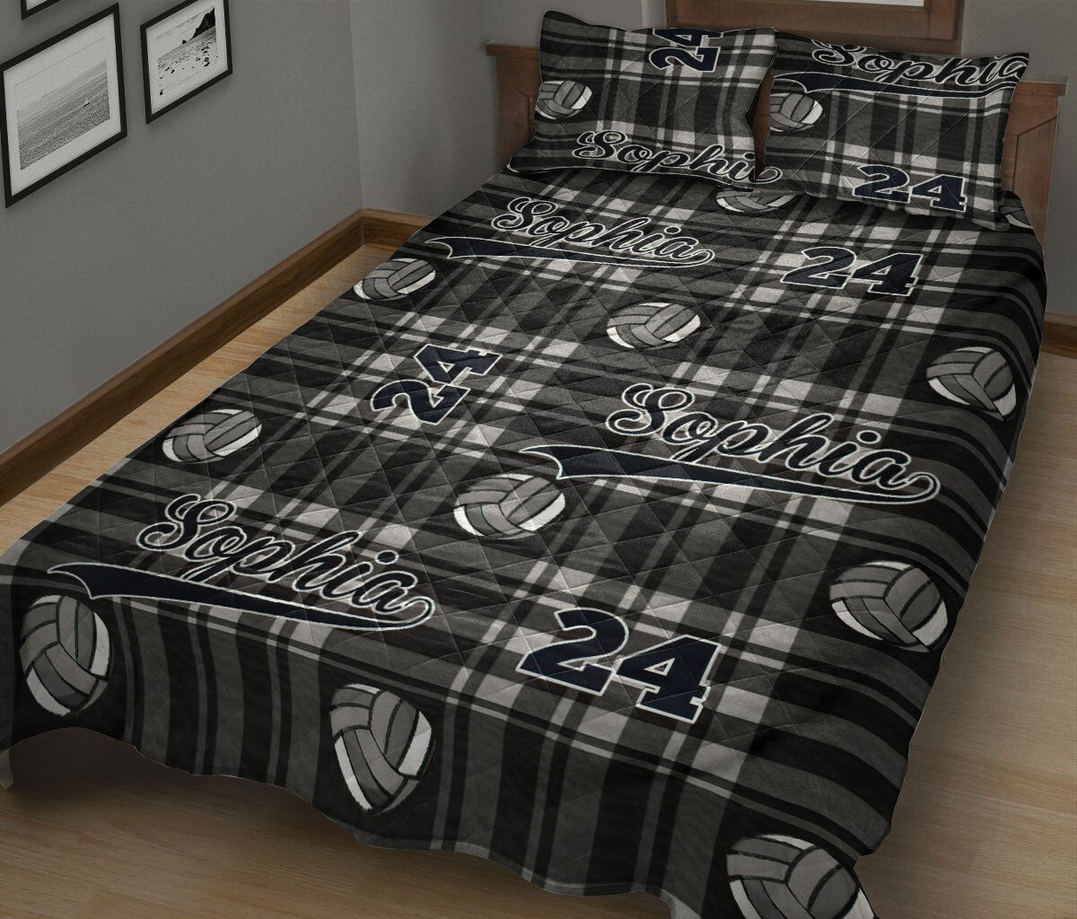 Ohaprints-Quilt-Bed-Set-Pillowcase-Volleyball-Ball-Plaid-For-Teen-Fan-Sport-Lover-Custom-Personalized-Name-Number-Blanket-Bedspread-Bedding-2666-King (90'' x 100'')